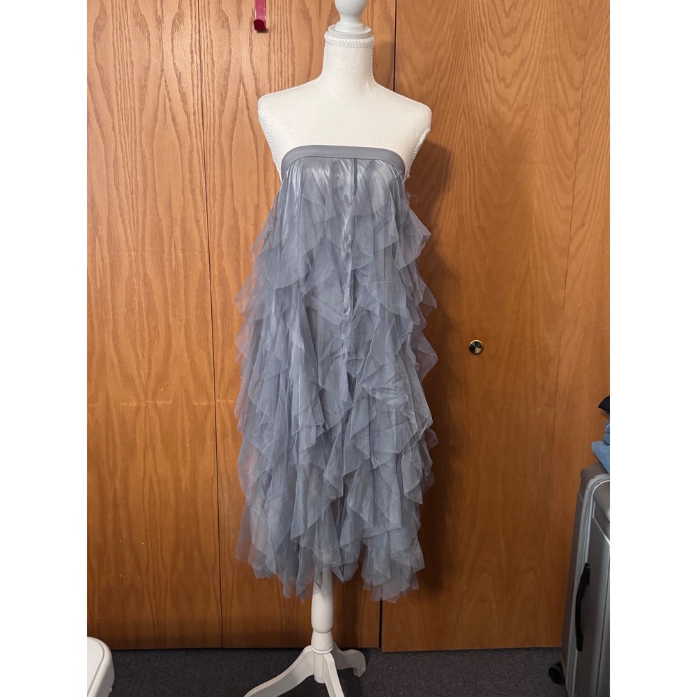 Womens Tulle Tiered Ruffle Maxi Skirt Strapless High Low Mesh Cover Up NWOT - Picture 7 of 10